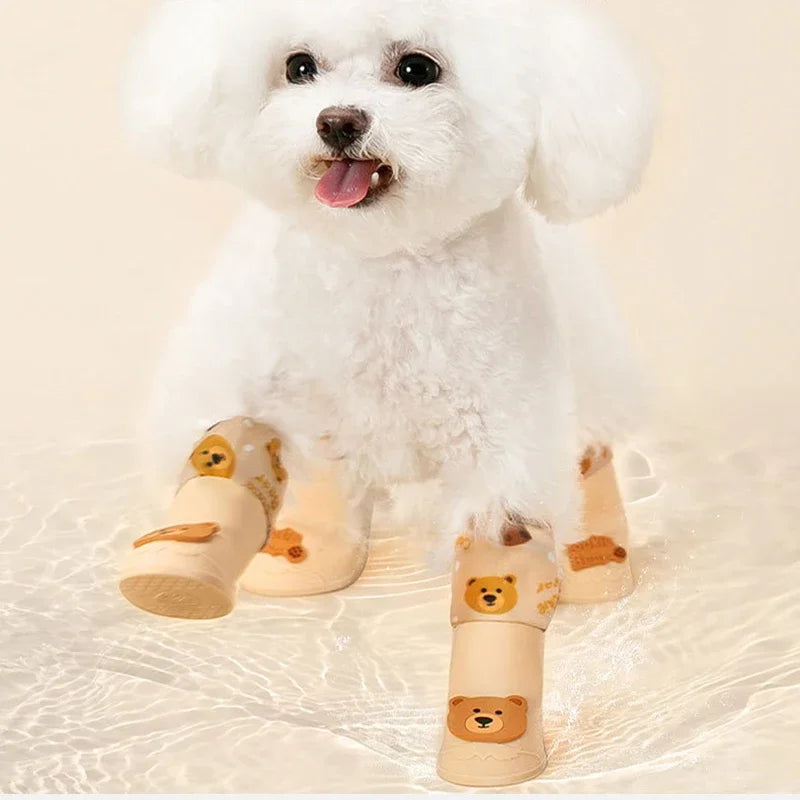 New 4Pcs/set Pet Silicone Rain Shoes