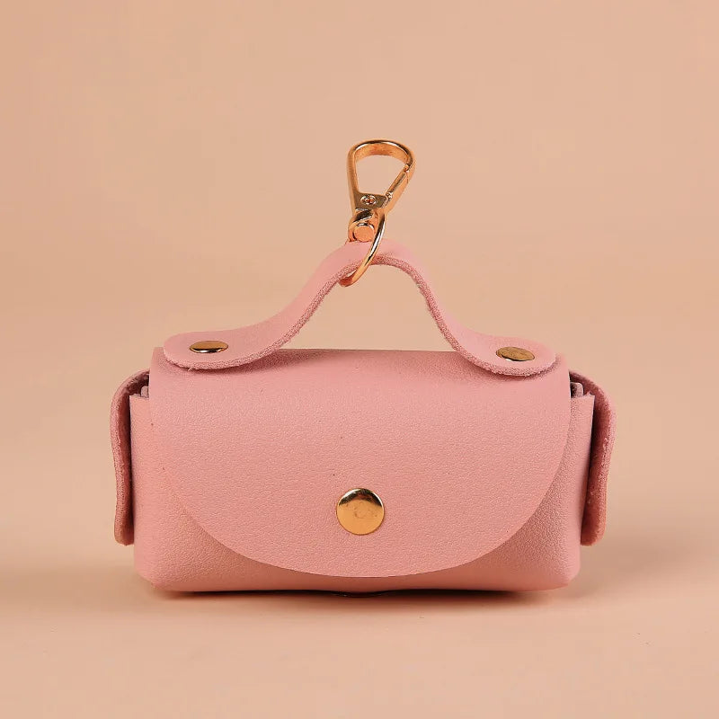 Portable Dog Waste Bag Dispenser With Leather Clip - Durable Polyester