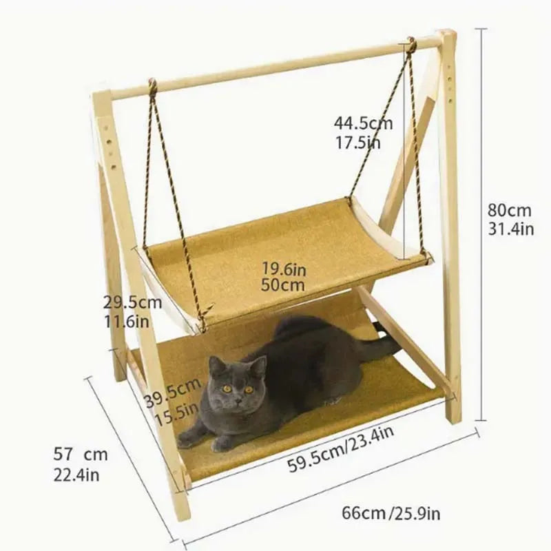 Cozy Dual-Level Wooden Cat Swing
