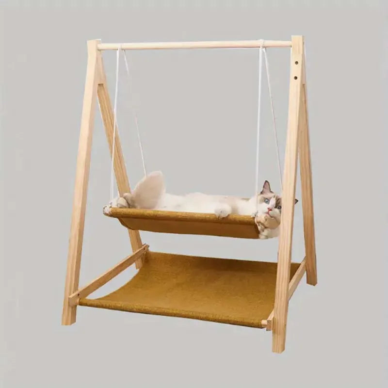 Cozy Dual-Level Wooden Cat Swing