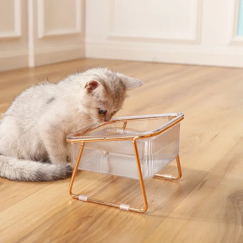 Pet Double Bowl Transparent High Foot