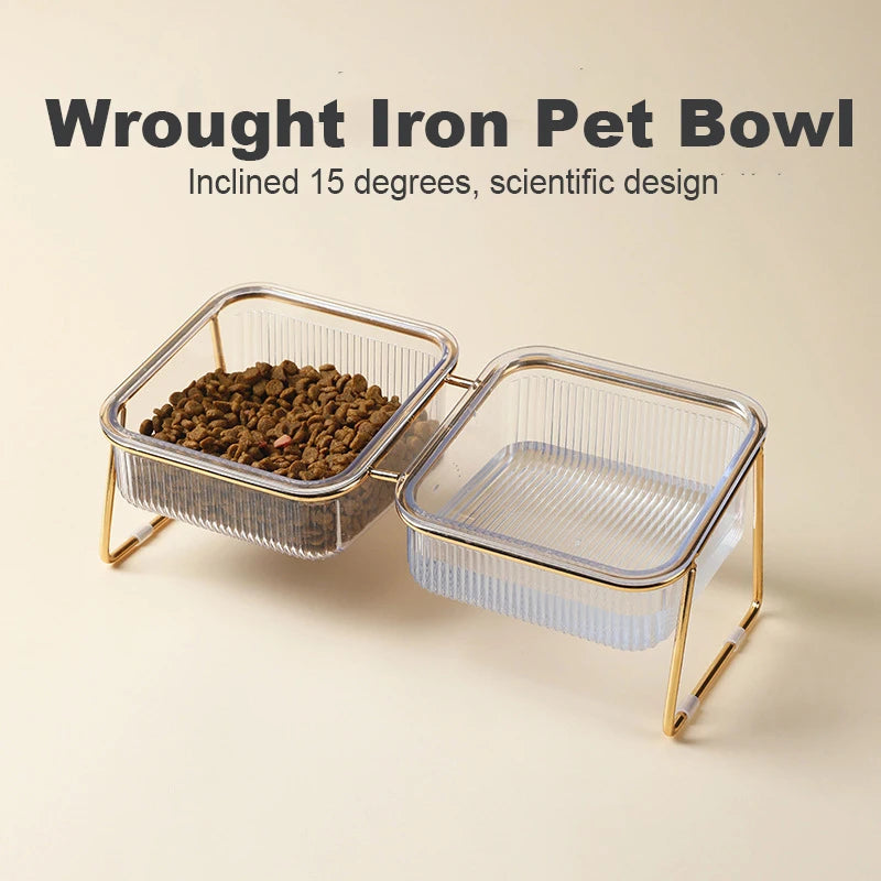 Pet Double Bowl Transparent High Foot