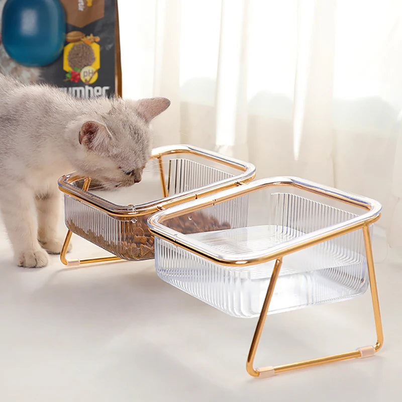Pet Double Bowl Transparent High Foot