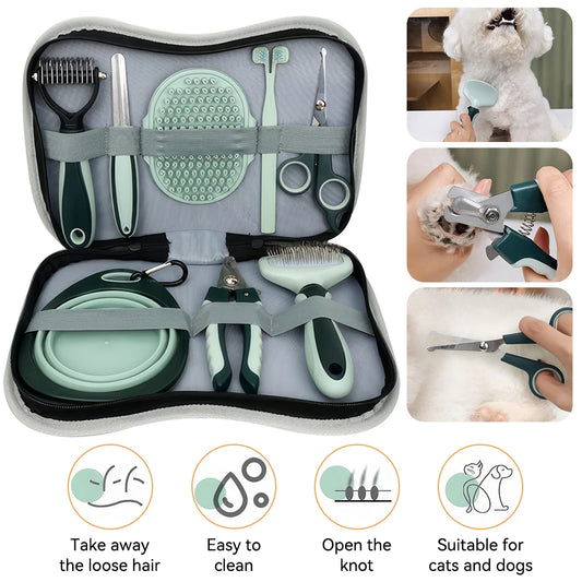 8 in 1 Complete Professional Dog Grooming Set Dog Paw Care Nail Clippers and Trimmers, Stainless Steel Depilatory Comb