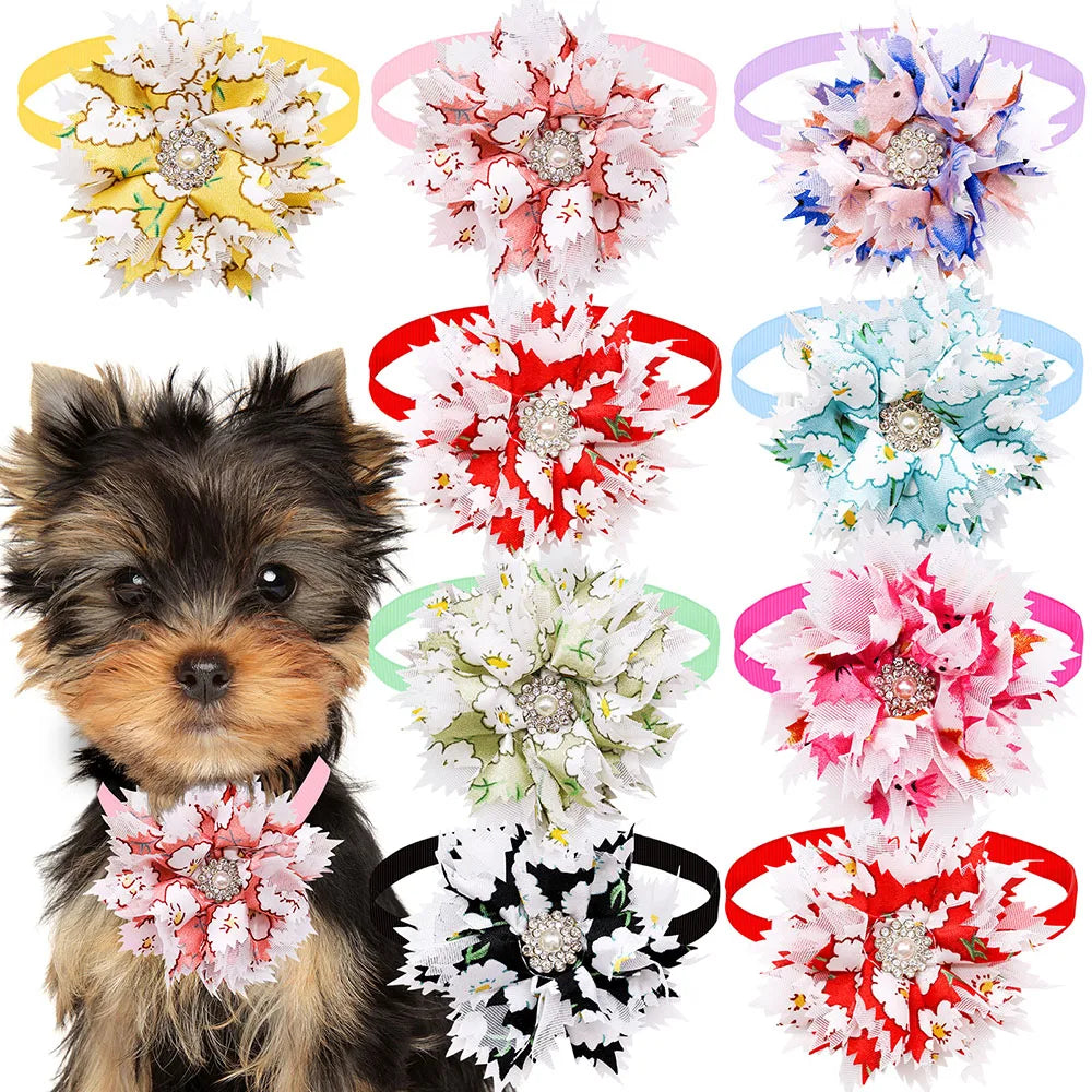 10PCS Adjustable Cat Dog Flower Bowties