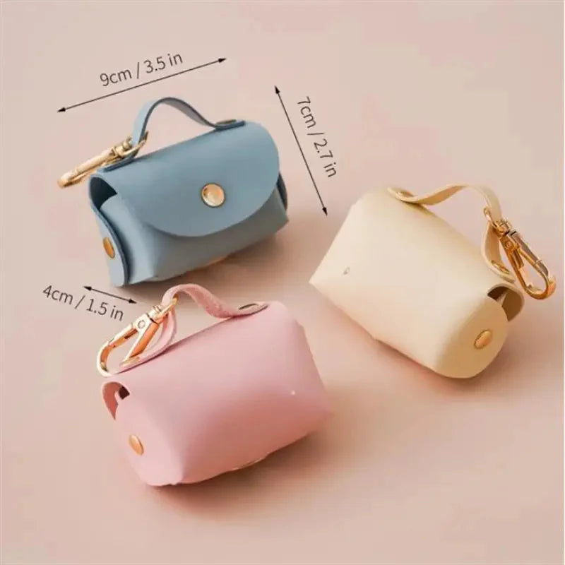 Portable Dog Waste Bag Dispenser With Leather Clip - Durable Polyester