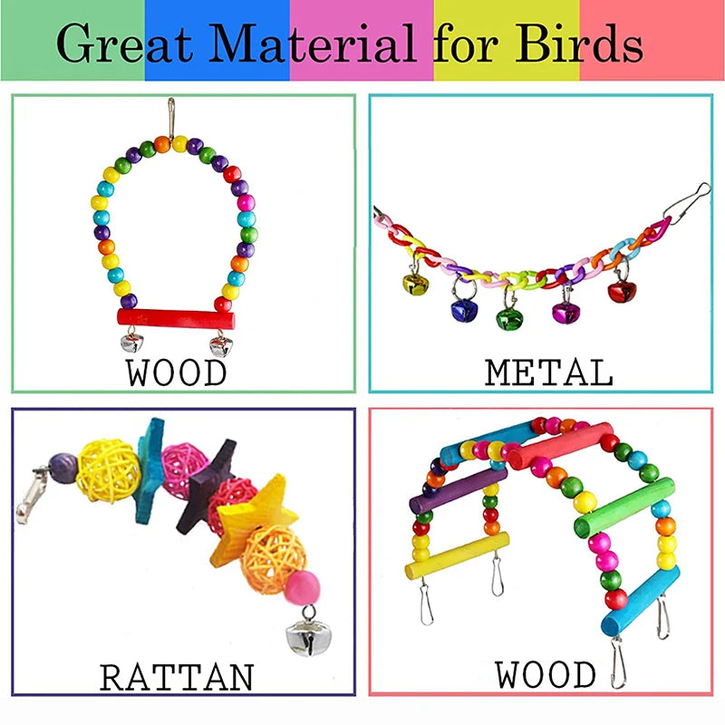 7pcs Pack Wood Parrot Toys