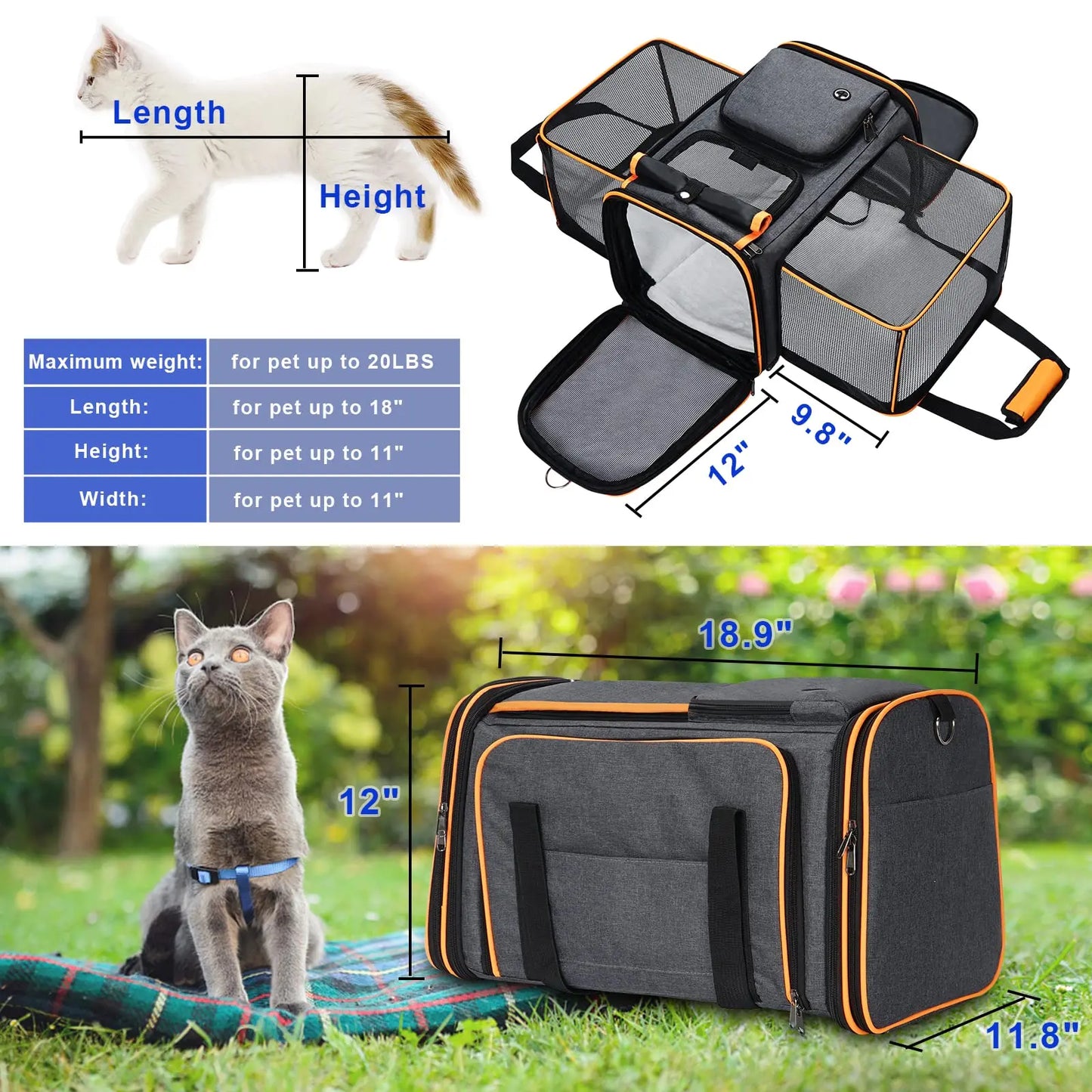 Large Reversible Expandable Cat and Dog Carrier