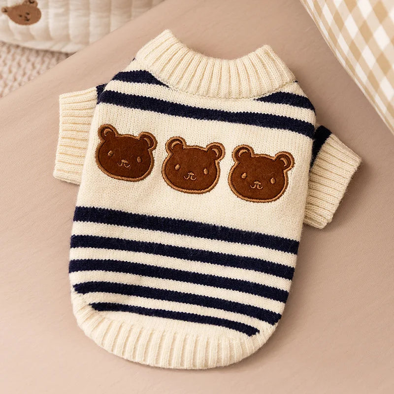 Cute Bear Dog Clothes Striped Autumn Winter Sweater