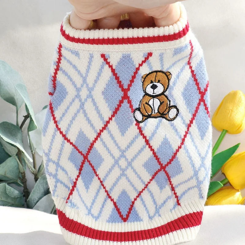 Cute Bear Dog Clothes Striped Autumn Winter Sweater