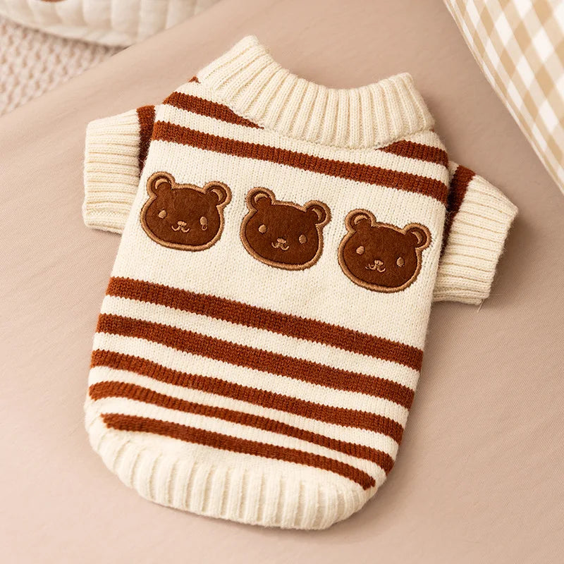 Cute Bear Dog Clothes Striped Autumn Winter Sweater