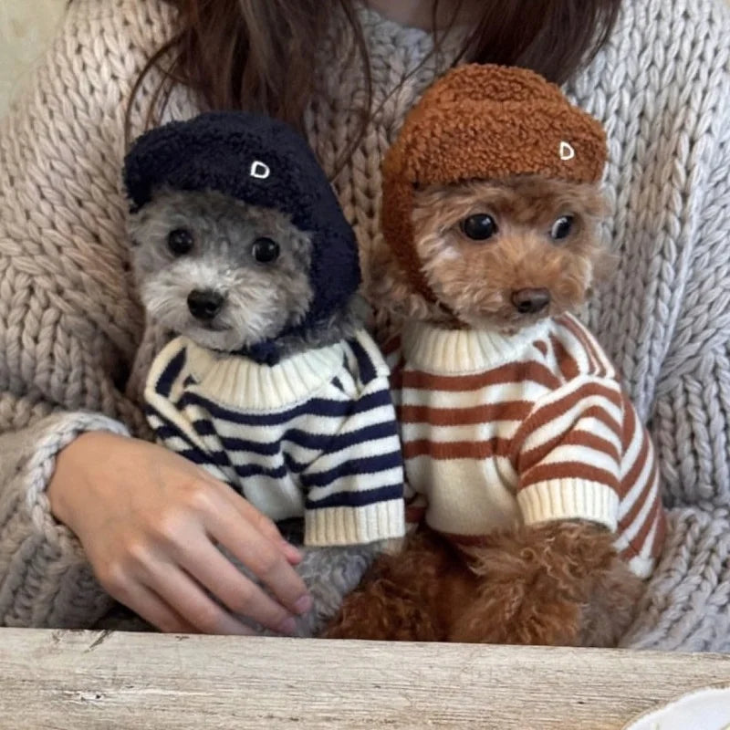 Cute Bear Dog Clothes Striped Autumn Winter Sweater
