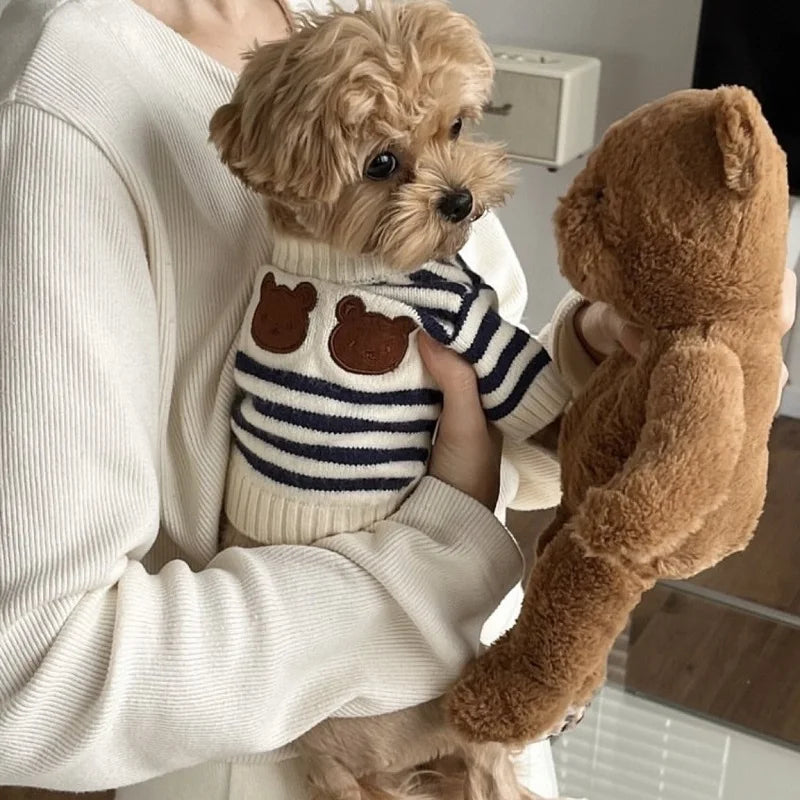 Cute Bear Dog Clothes Striped Autumn Winter Sweater