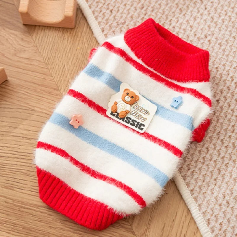 Cute Bear Dog Clothes Striped Autumn Winter Sweater