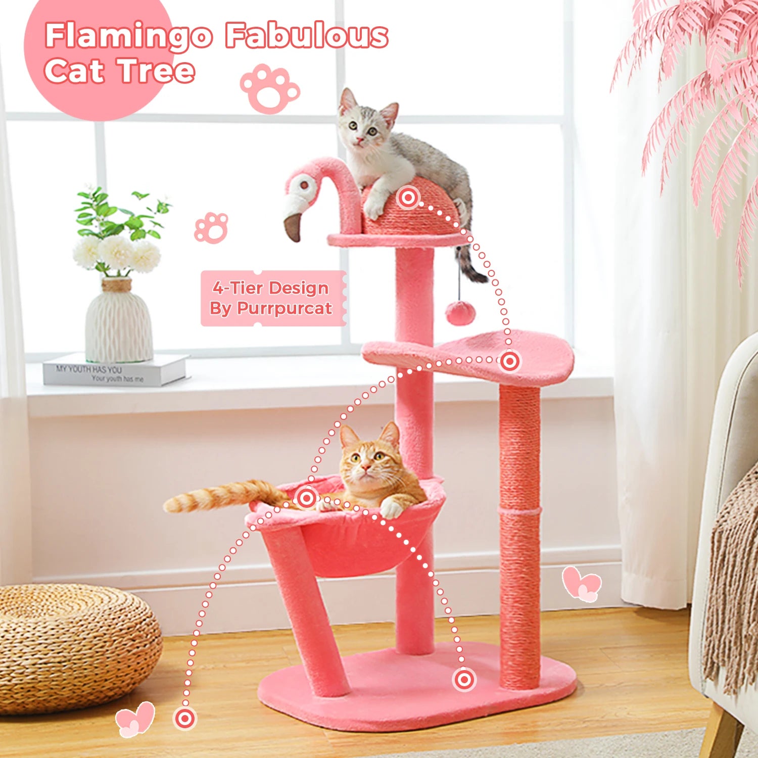 Cute Cat Tree Flamingo Pink