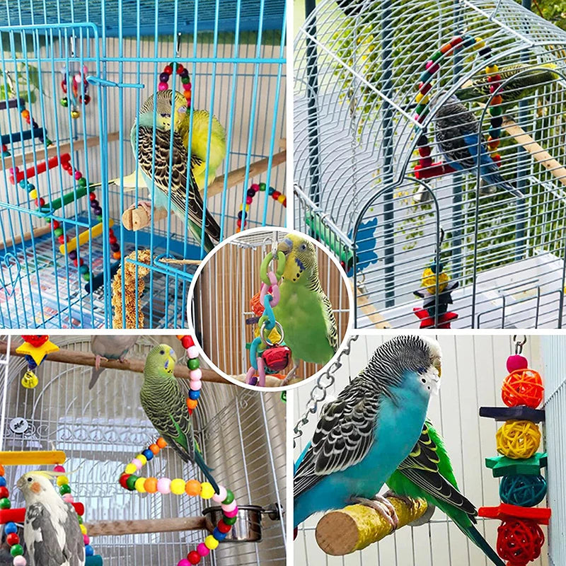 7pcs Pack Wood Parrot Toys