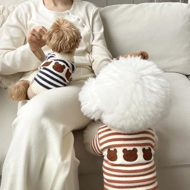 Cute Bear Dog Clothes Striped Autumn Winter Sweater