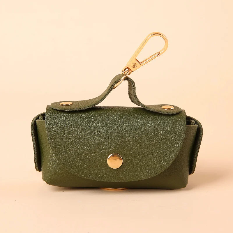 Portable Dog Waste Bag Dispenser With Leather Clip - Durable Polyester