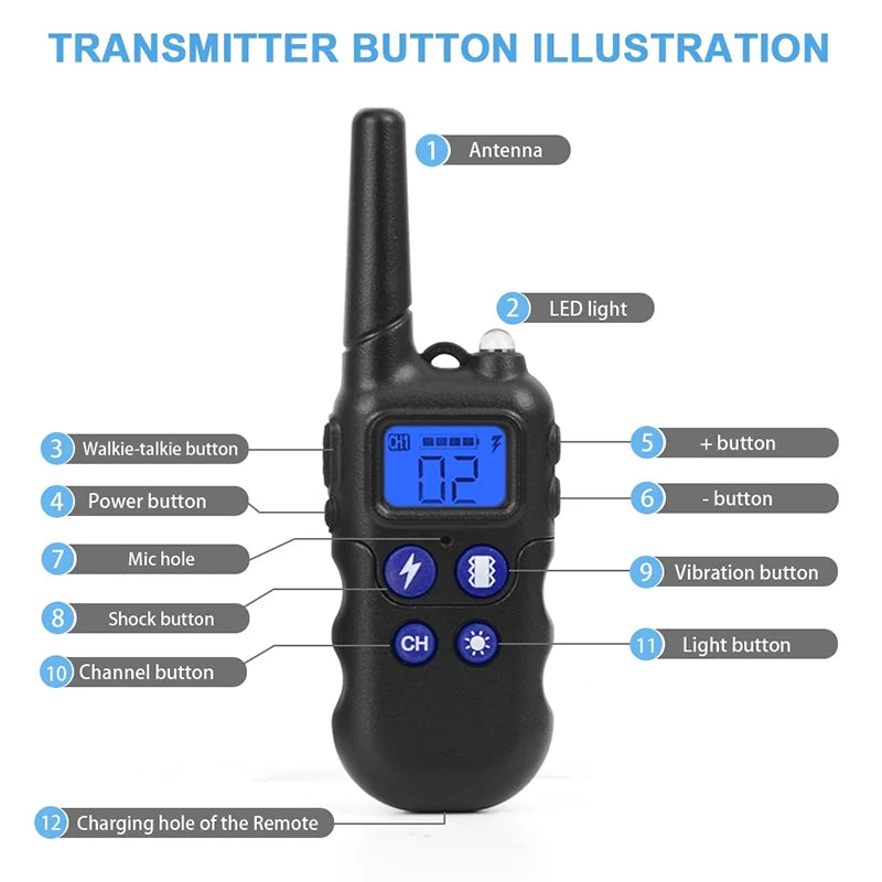 2000m Walkie-Talkie Pet Dog Training Collar